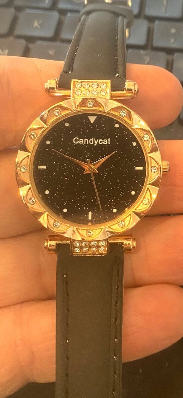 Women's 33mm Rose Gold Tone CandyCat Watc, Balck Strap, NEW